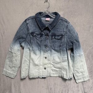 Laurie Felt Jacket Womens 1X Blue Ombre Denim Button Front Raw Hem Stretch Plus